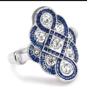 STAINLESS STEEL BLUE & WHITE RHINESTONE RING